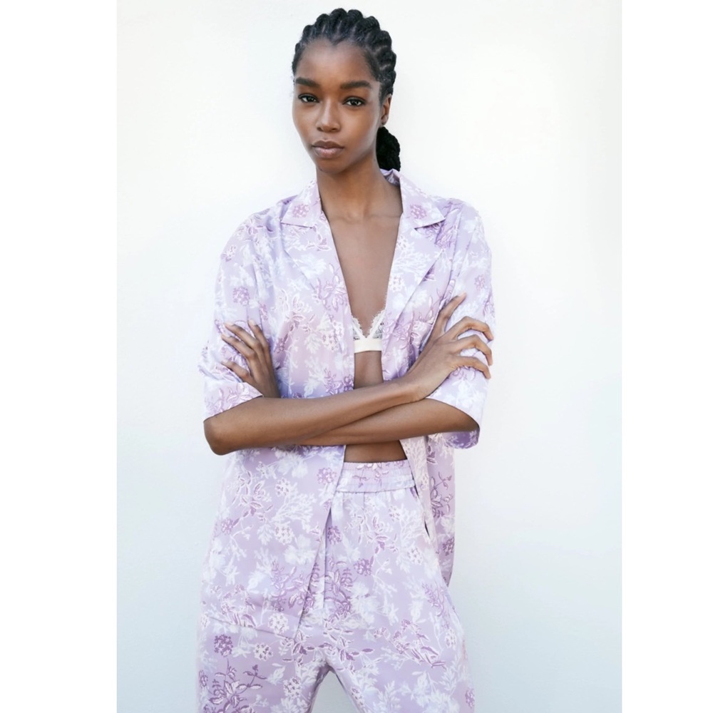 ZARA Silky Button Down Short Sleeve Shirt